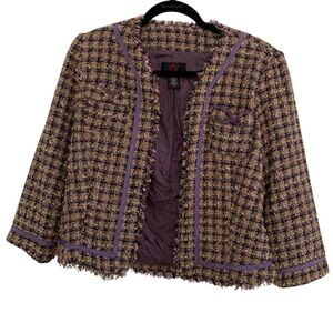 True Meaning Purple and agreed Tweed Raw Hem Blazer